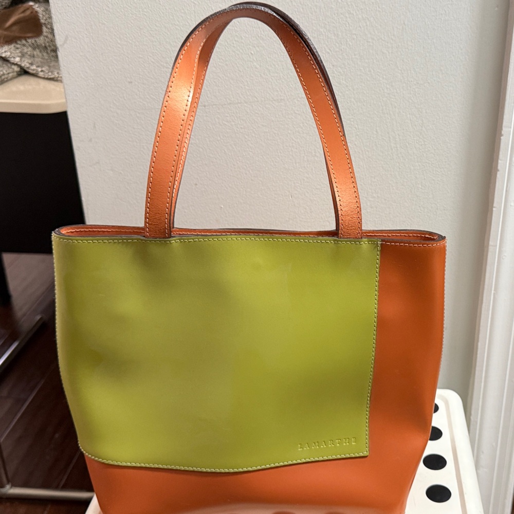 LAMARTHE Two-Tone Orange and Green Tote
